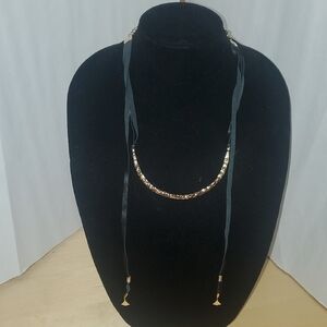Black Gold Chain Necklace with Central Bar